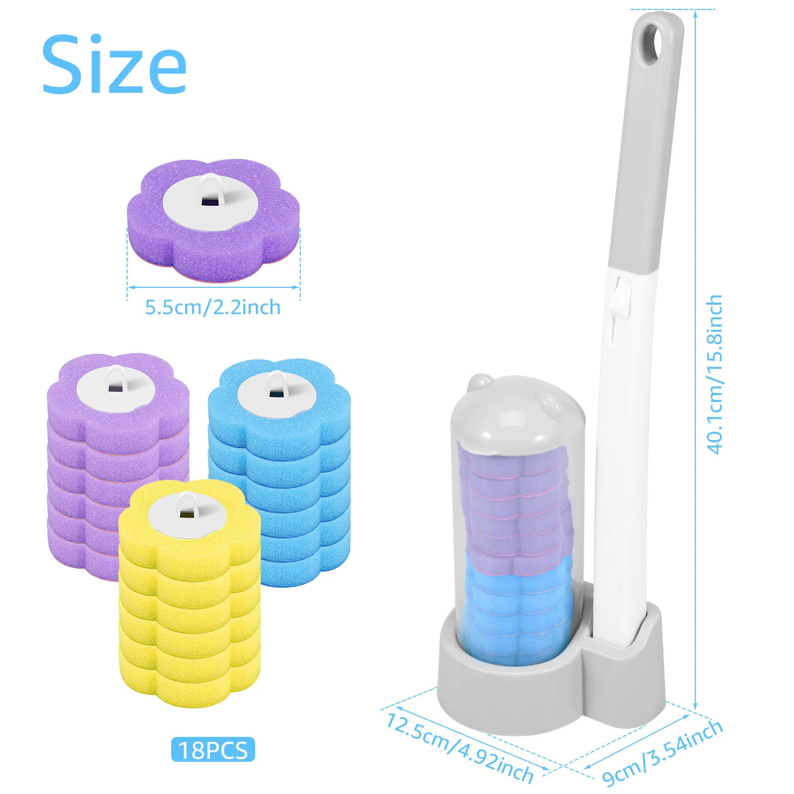 Disposable toilet scrubber kit with long handle and wall mount holder for easy cleaning USA