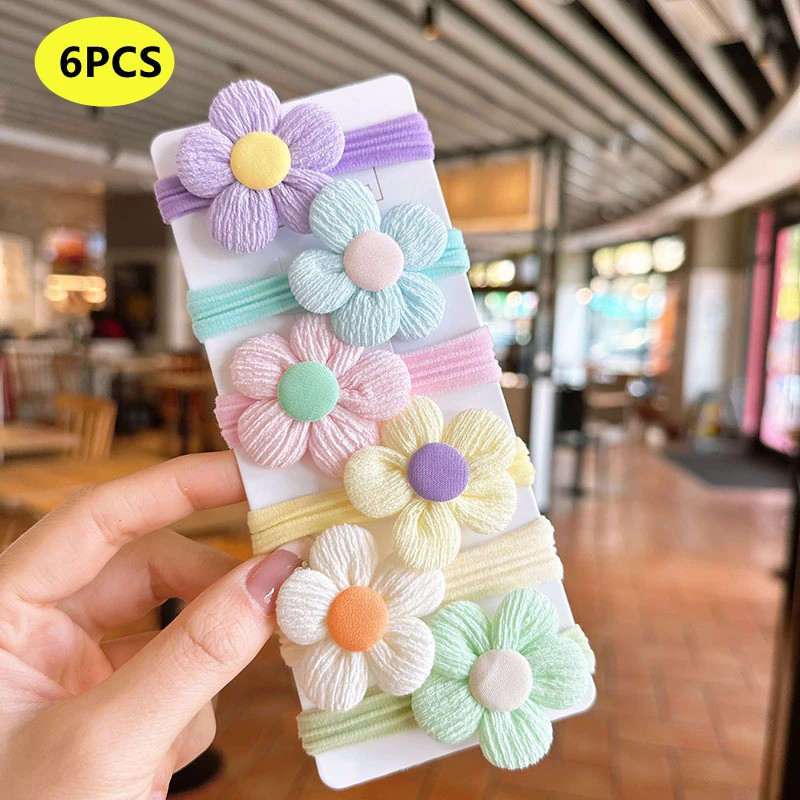 6PCS Colorful flower hair elastics for toddlers and children perfect for braids ponytails and daily wear