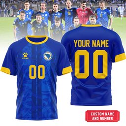 Bosnia and Herzegovina Blue and Gold Crest 3D Shirt for Dedicated National Team Fans