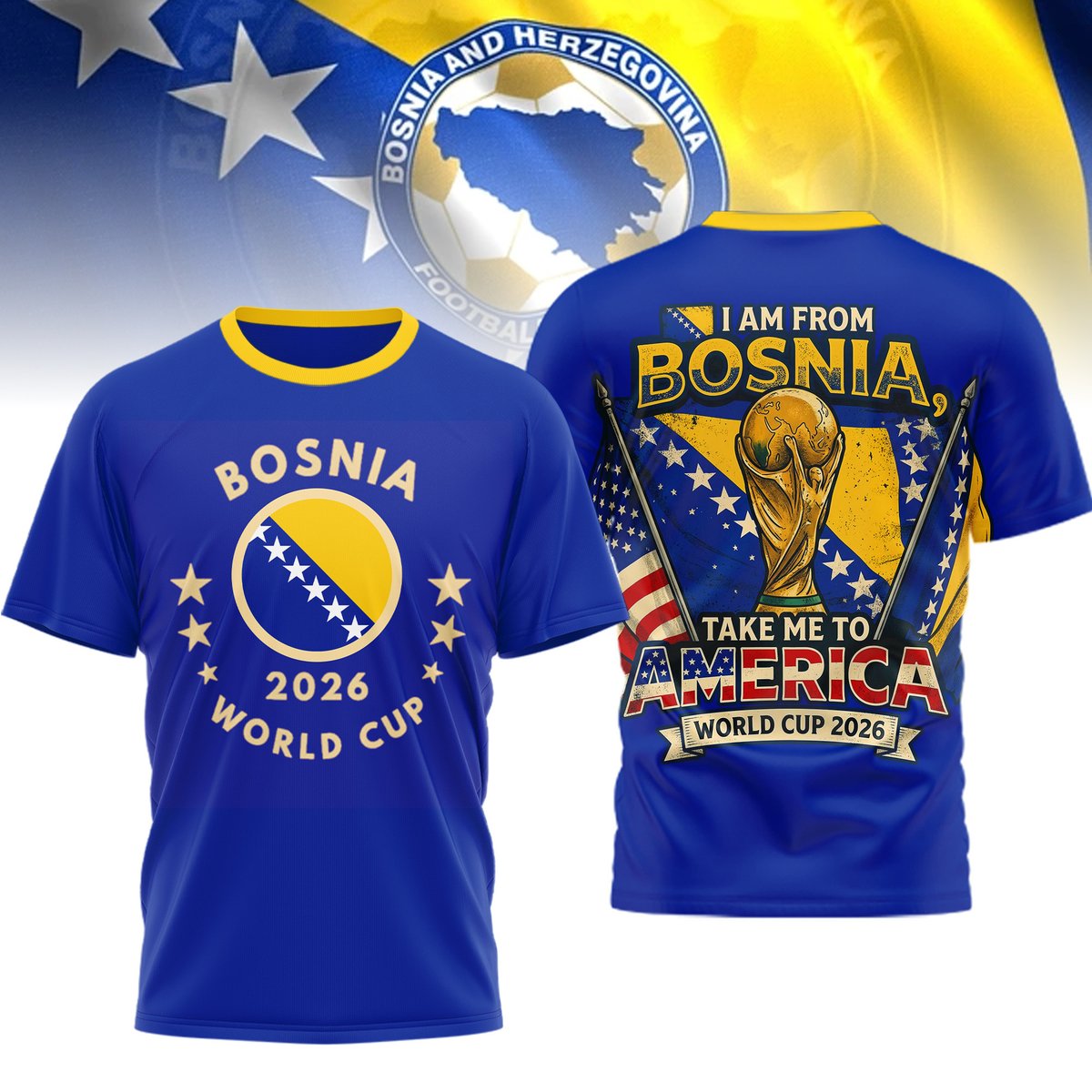 Bosnia & Herzegovina Blue and Gold 2026 World Cup 3D Shirt for Proud Fans Cheering at Every Match