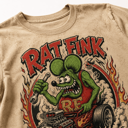 Rat Fink Green Mouse With Flaming Hot Rod 3D Shirt for Classic Car and Kustom Culture Fans
