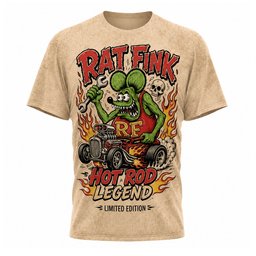 Rat Fink Green Mouse With Flaming Hot Rod 3D Shirt for Classic Car and Kustom Culture Fans