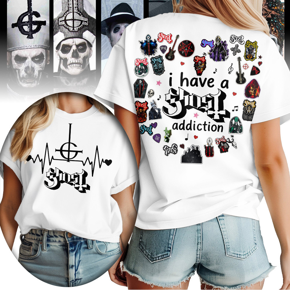 Ghost Heartbeat Logo And Sticker Collage 3D Shirt for Fans Who Live for Dark Rock Shows