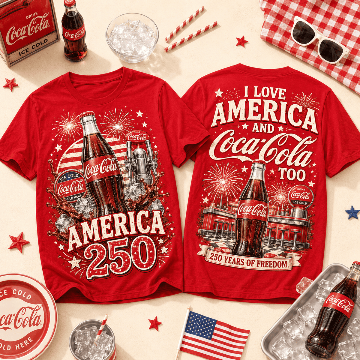 Coca-Cola America 250 Celebration 3D Shirt for Patriotic Fans