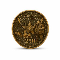 Jelly Roll Gold Coin Portrait 250th Anniversary Print for Country Rock Fans and Concert Nights