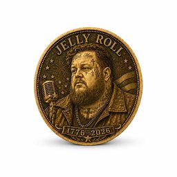 Jelly Roll Gold Coin Portrait 250th Anniversary Print for Country Rock Fans and Concert Nights
