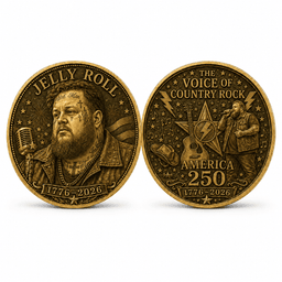 Jelly Roll Gold Coin Portrait 250th Anniversary Print for Country Rock Fans and Concert Nights