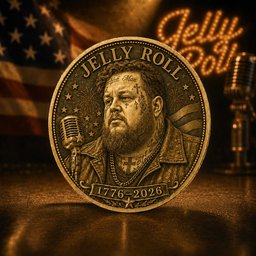 Jelly Roll Gold Coin Portrait 250th Anniversary Print for Country Rock Fans and Concert Nights