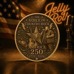 Jelly Roll Gold Coin Portrait 250th Anniversary Print for Country Rock Fans and Concert Nights