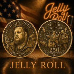 Jelly Roll Gold Coin Portrait 250th Anniversary Print for Country Rock Fans and Concert Nights