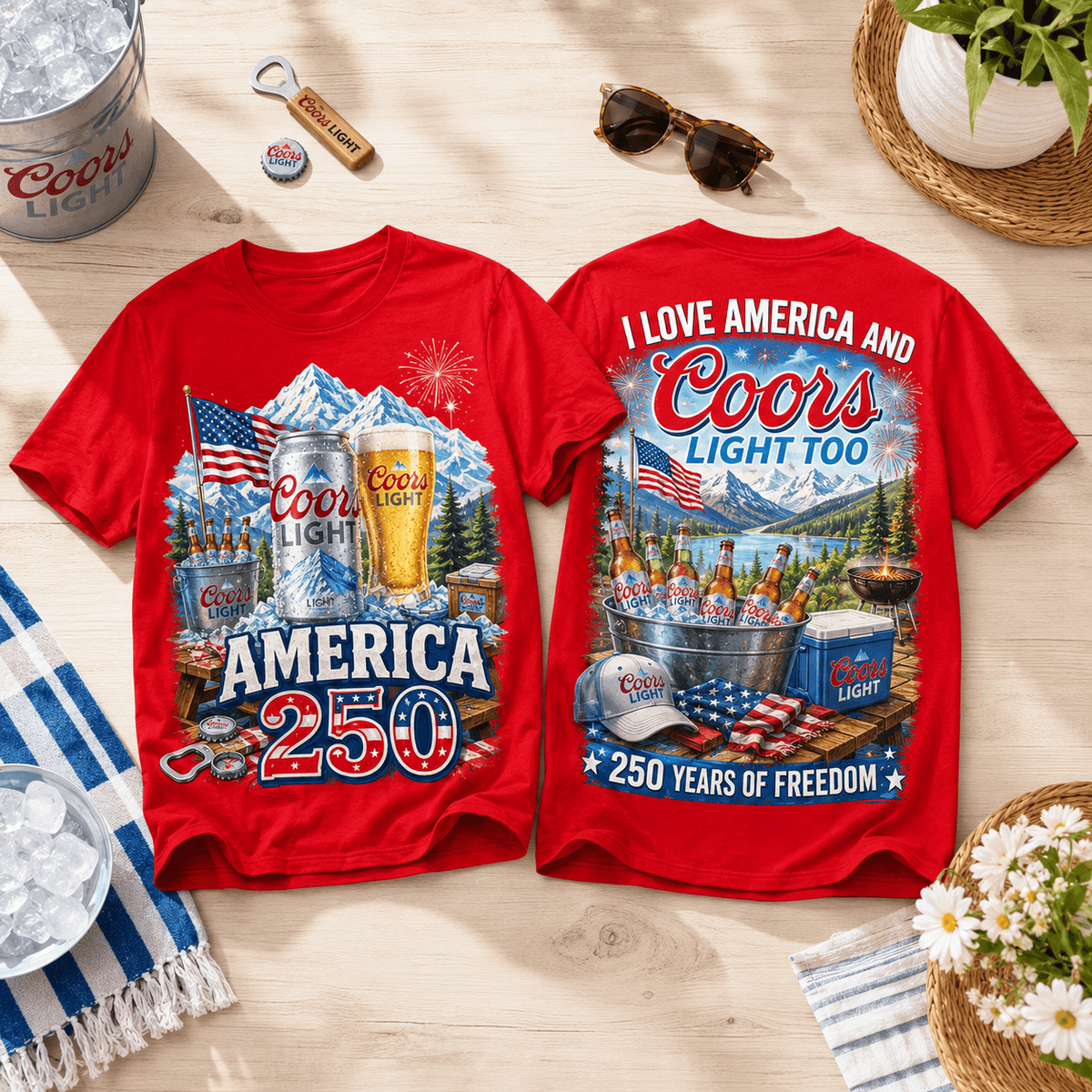 Coors Light Mountain Peaks Flag 250 Years 3D Shirt for Fourth of July Beer Lovers