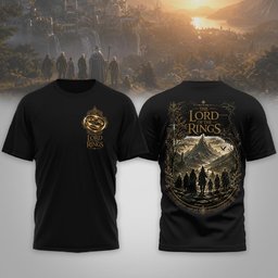 The Lord of the Rings Gold Ring Emblem 3D Shirt with Fellowship Back Art for Middle-earth Fans