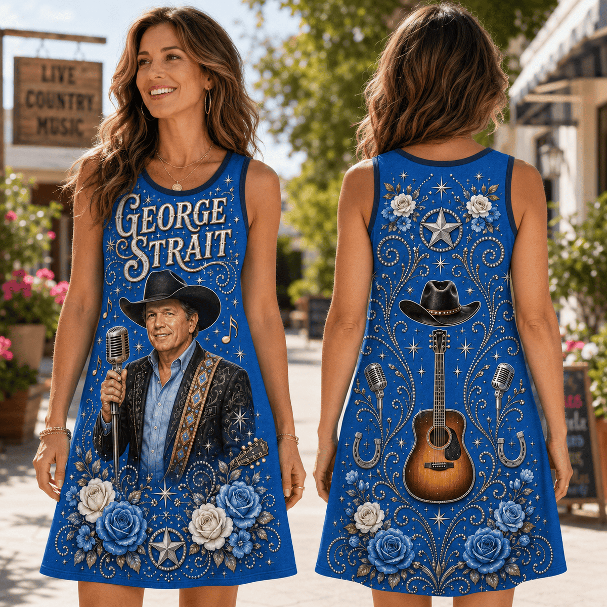 George Strait Blue Rose Premium Dress for Country Music Lovers
