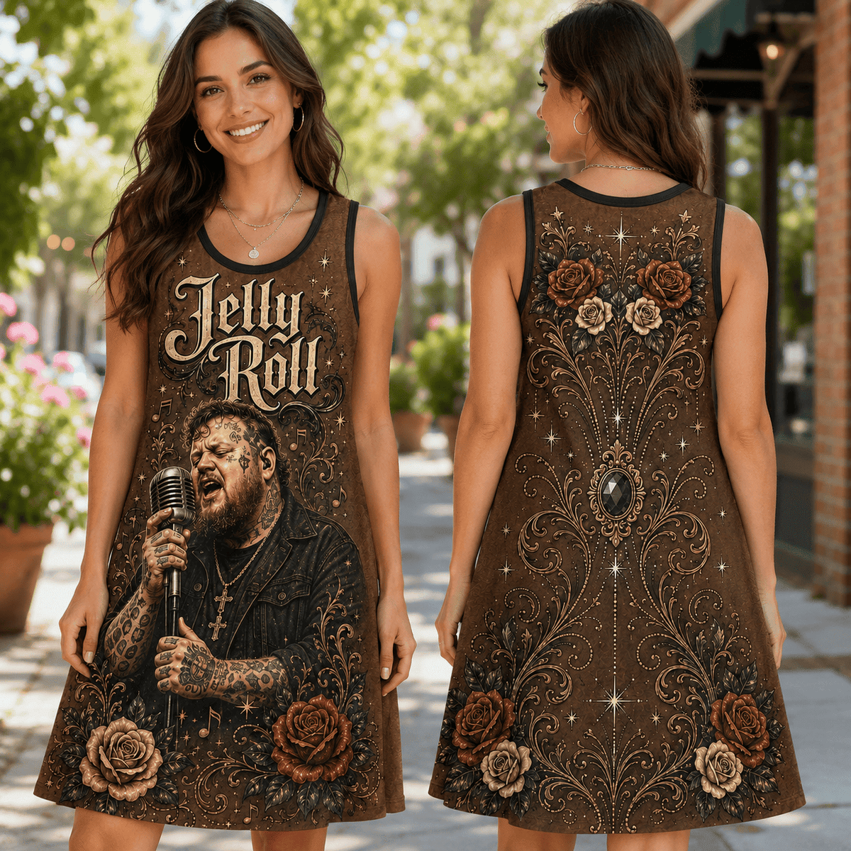 Jelly Roll Rose Motif Dress for Dedicated Fans