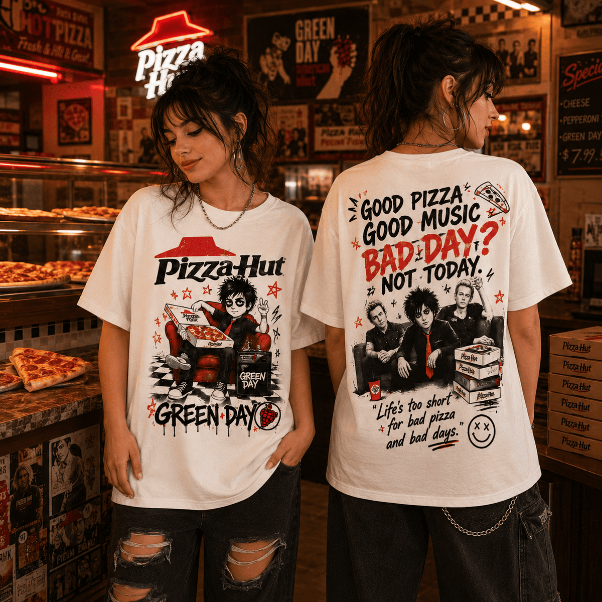 Green Day Pizza Hut 3D Shirt for Punk Rock Pizza Lovers