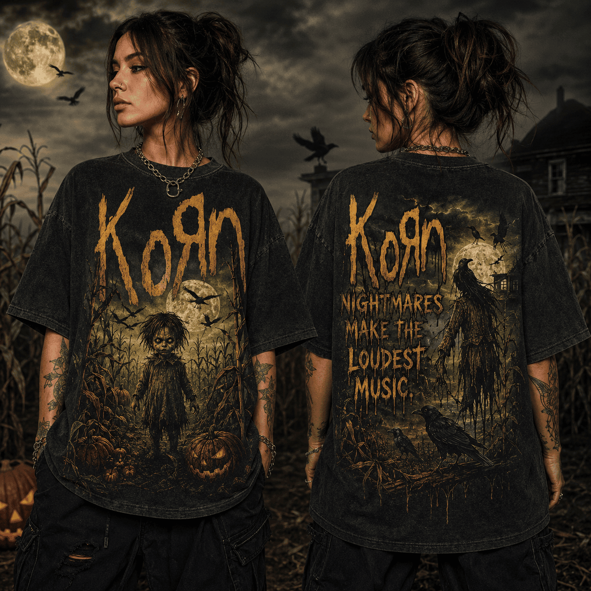 Korn Nightmares Make the Loudest Music Halloween Scare Graphic 3D Shirt for Nu Metal Fans Who Love Dark Tour Style