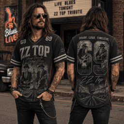 ZZ Top 69 Vintage Bearded Guitar Print Premium V-Neck Jersey NTH1 for Classic Rock Nights