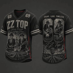 ZZ Top 69 Vintage Bearded Guitar Print Premium V-Neck Jersey NTH1 for Classic Rock Nights