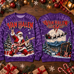 Van Halen Christmas Guitar Skeleton 3D Shirt for Holiday Rock Fans NTH1 - Sweatshirt Deep Purple