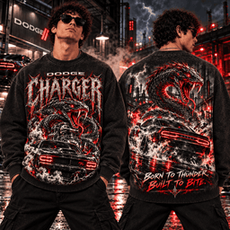 Dodge Charger RT Giant Cobra Snake Venom Muscle Car Born To Thunder Built To Bite 3D Shirt NHH - Sweatshirt Washed Black