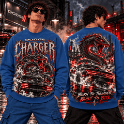 Dodge Charger RT Giant Cobra Snake Venom Muscle Car Born To Thunder Built To Bite 3D Shirt NHH - Sweatshirt Cobalt Blue