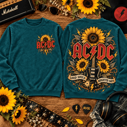 ACDC Sunflower Lightning Logo 3D Shirt for Rock Fans NTH1 - Sweatshirt Deep Teal