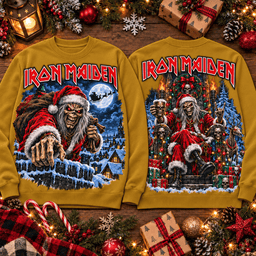 Iron Maiden Christmas Skeleton Artwork 3D Shirt for Heavy Metal Holiday Fans NTH1 - Sweatshirt Antique Gold