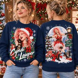 Cyndi Lauper Moonlit Holiday Performance T-Shirt for Eighties Music Fans NTH1 - Sweatshirt Navy