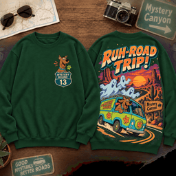 Scooby-Doo Retro Van Mystery Canyon RUH-ROAD TRIP! Premium T-Shirt for Nostalgic Cartoon Fans on Road Trips TD - Sweatshirt Forest Green