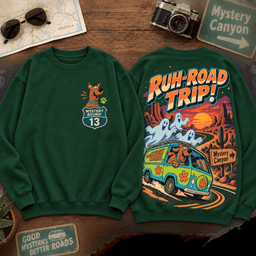 Scooby-Doo Retro Van Mystery Canyon RUH-ROAD TRIP! Premium T-Shirt for Nostalgic Cartoon Fans on Road Trips TD - Sweatshirt Teal