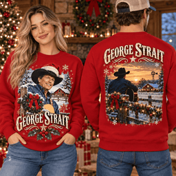 George Strait Snowy Ranch Holiday Guitar T-Shirt for Country Christmas Fans NTH1 - Sweatshirt Red