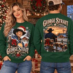 George Strait Snowy Ranch Holiday Guitar T-Shirt for Country Christmas Fans NTH1 - Sweatshirt Pine Green