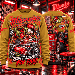 Milwaukee Tools Rat Fink Hot Rod Garage Built Loud Fix Fast 3D Shirt NHH - Sweatshirt Golden Ochre