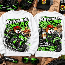 Buc-ee's Kawasaki Green Motorcycle Adventure 3D Shirt for Road Trip Fans NTH1 - Sweatshirt White