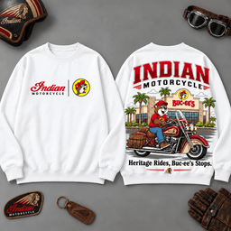 Buc-ee's Indian Motorcycle Heritage Ride 3D T-Shirt For Classic Road Trip Fans NDN - Sweatshirt White