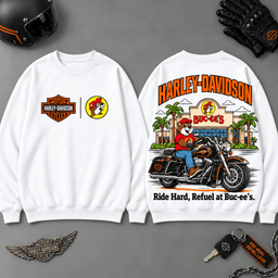 Buc-ee's Harley-Davidson Ride Hard Road Trip 3D T-Shirt For Motorcycle Fans NDN - Sweatshirt White