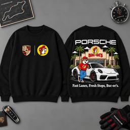 Buc-ee's Porsche Fast Lane Road Trip 3D T-Shirt For Sports Car Fans NDN - Sweatshirt Black