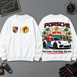 Buc-ee's Porsche Fast Lane Road Trip 3D T-Shirt For Sports Car Fans NDN - Sweatshirt White