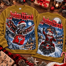 Judas Priest Santa Rider And Metal Eagle Christmas 3D Shirt NTH1 - Sweatshirt Antique Gold