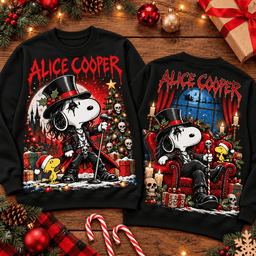 Alice Cooper Snoopy Top Hat Gothic Christmas 3D Shirt NTH1 - Sweatshirt Black