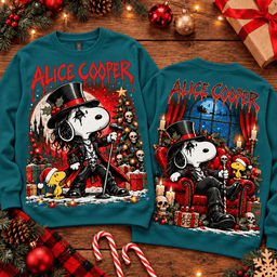 Alice Cooper Snoopy Top Hat Gothic Christmas 3D Shirt NTH1 - Sweatshirt Deep Teal