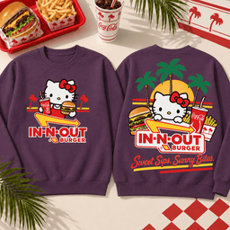 IN-N-OUT Hello Kitty Sunset Burger T-Shirt For Sweet Sips And Sunny Bites NDN - Sweatshirt Eggplant