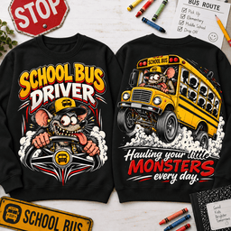 Rat Fink School Bus Driver Little Monsters 3D Shirt For Bus Driver Lovers NNK - Sweatshirt Cream