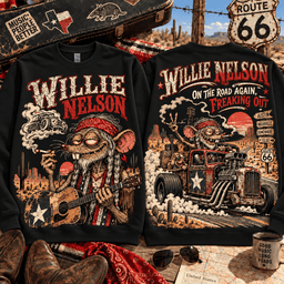 Rat Fink Willie Nelson On The Road Again 3D Shirt for Country Music Lovers NNK - Sweatshirt Cream