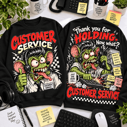 Rat Fink Customer Service Holding On The Line 3D Shirt For Customer Service Workers NNK - Sweatshirt Black