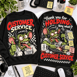 Rat Fink Customer Service Holding On The Line 3D Shirt For Customer Service Workers NNK - Sweatshirt Cream