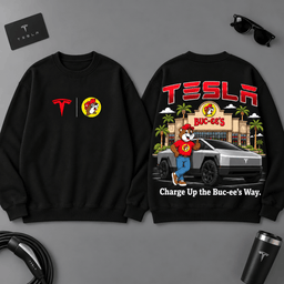 Buc-ee's Tesla Electric Road Trip 3D T-Shirt For Modern Car Enthusiasts NDN - Sweatshirt Black