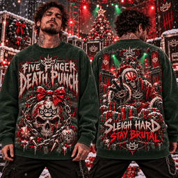 Five Finger Death Punch Christmas Heavy Metal Skull Santa Sleigh Hard Stay Brutal 3D Shirt NHH - Sweatshirt Forest Green