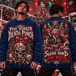 Five Finger Death Punch Christmas Heavy Metal Skull Santa Sleigh Hard Stay Brutal 3D Shirt NHH - Sweatshirt Navy