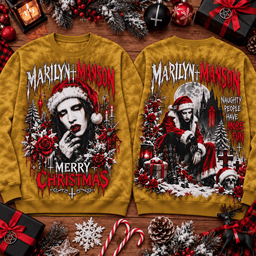 Marilyn Manson Christmas Portrait 3D Shirt for Dark Rock Holiday Fans NTH1 - Sweatshirt Antique Gold